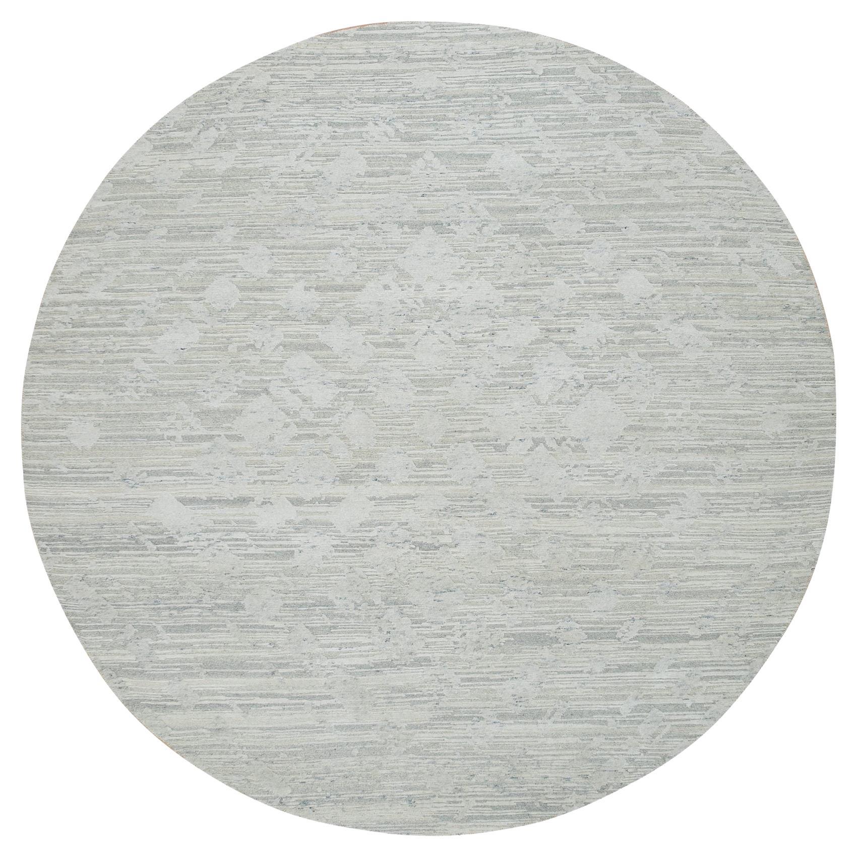 8'x8'  Ivory Modern Design, Undyed Natural Wool Hand Knotted Round Rug