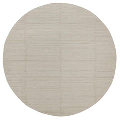 8'x8' Ivory Modern Piled Flat Weave Textured Wool Hand Knotted Round Rug