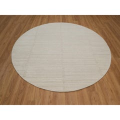 8'x8' Ivory Modern Piled Flat Weave Tone on Tone Hand Knotted Wool Round Rug