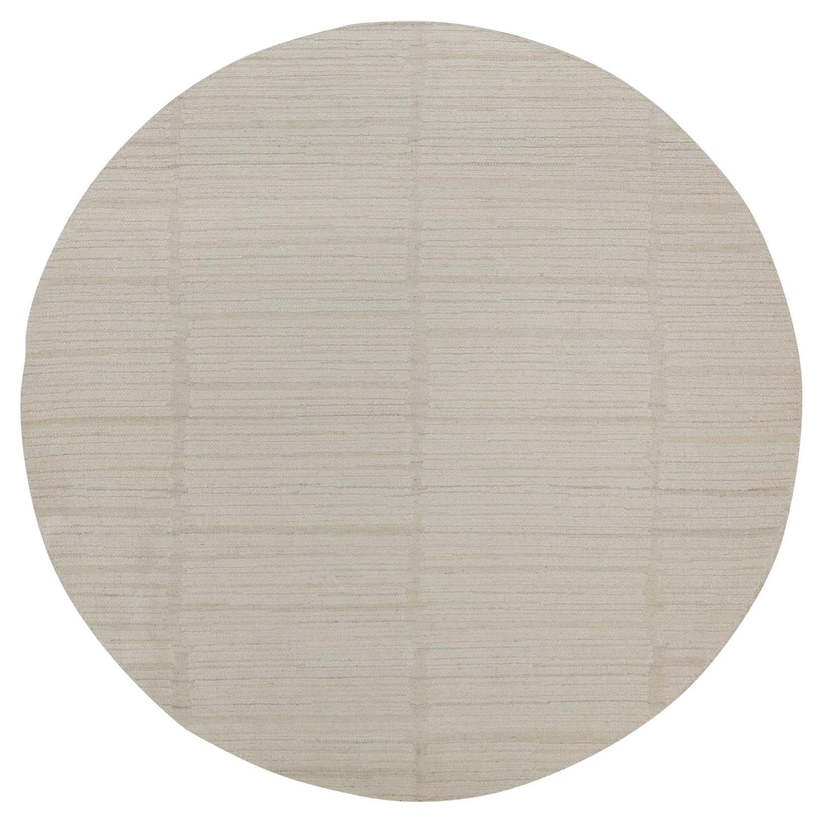 8'x8' Ivory Modern Piled Flat Weave Tone on Tone Hand Knotted Wool Round Rug