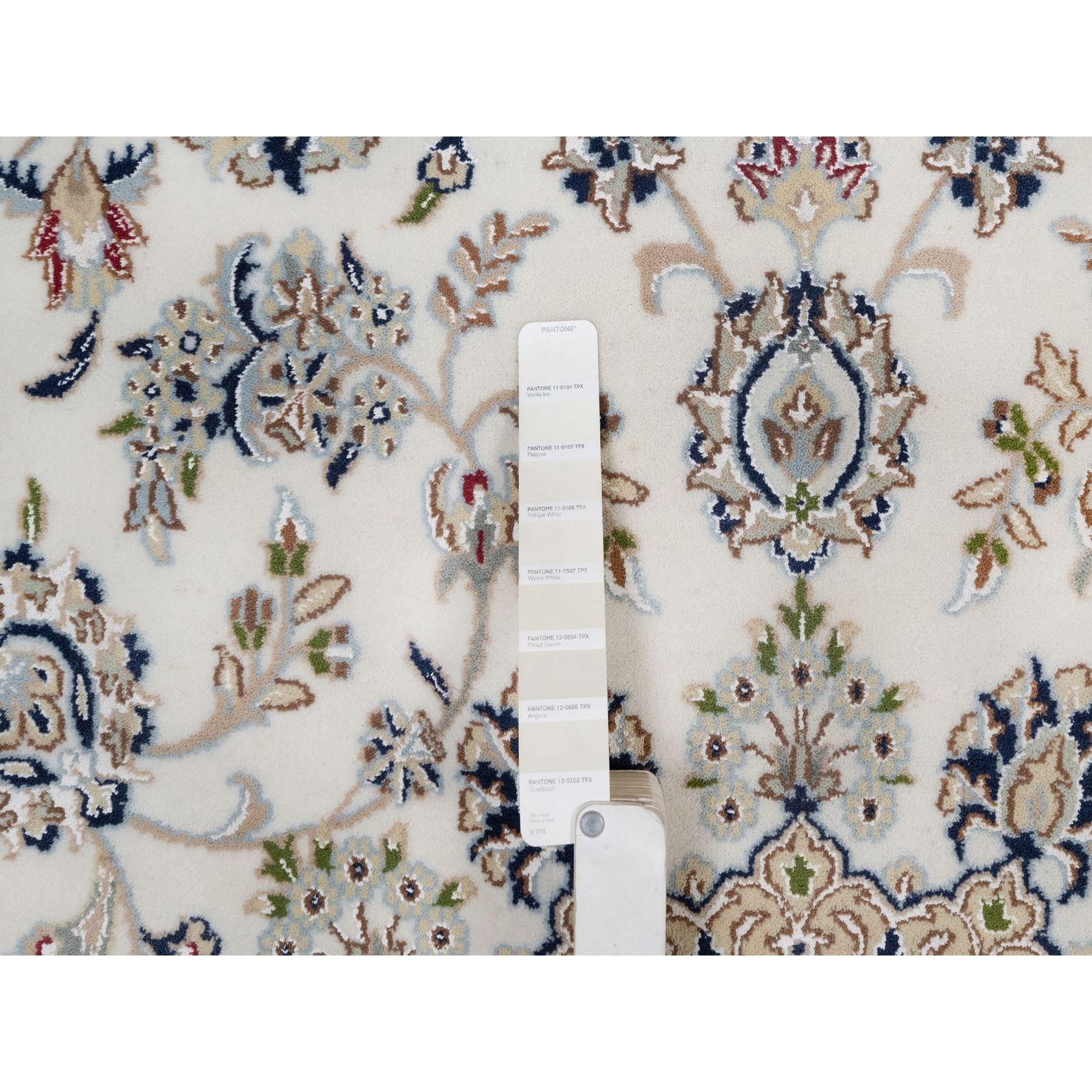 Contemporary 8'x8' Ivory Nain with Medallion Design Hand Knotted Wool and Silk Round Rug For Sale