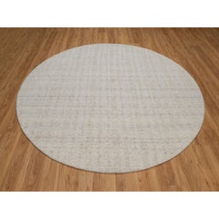 8'x8' Ivory Natural Wool Vertical Stripes Design Hand Loomed Round Rug