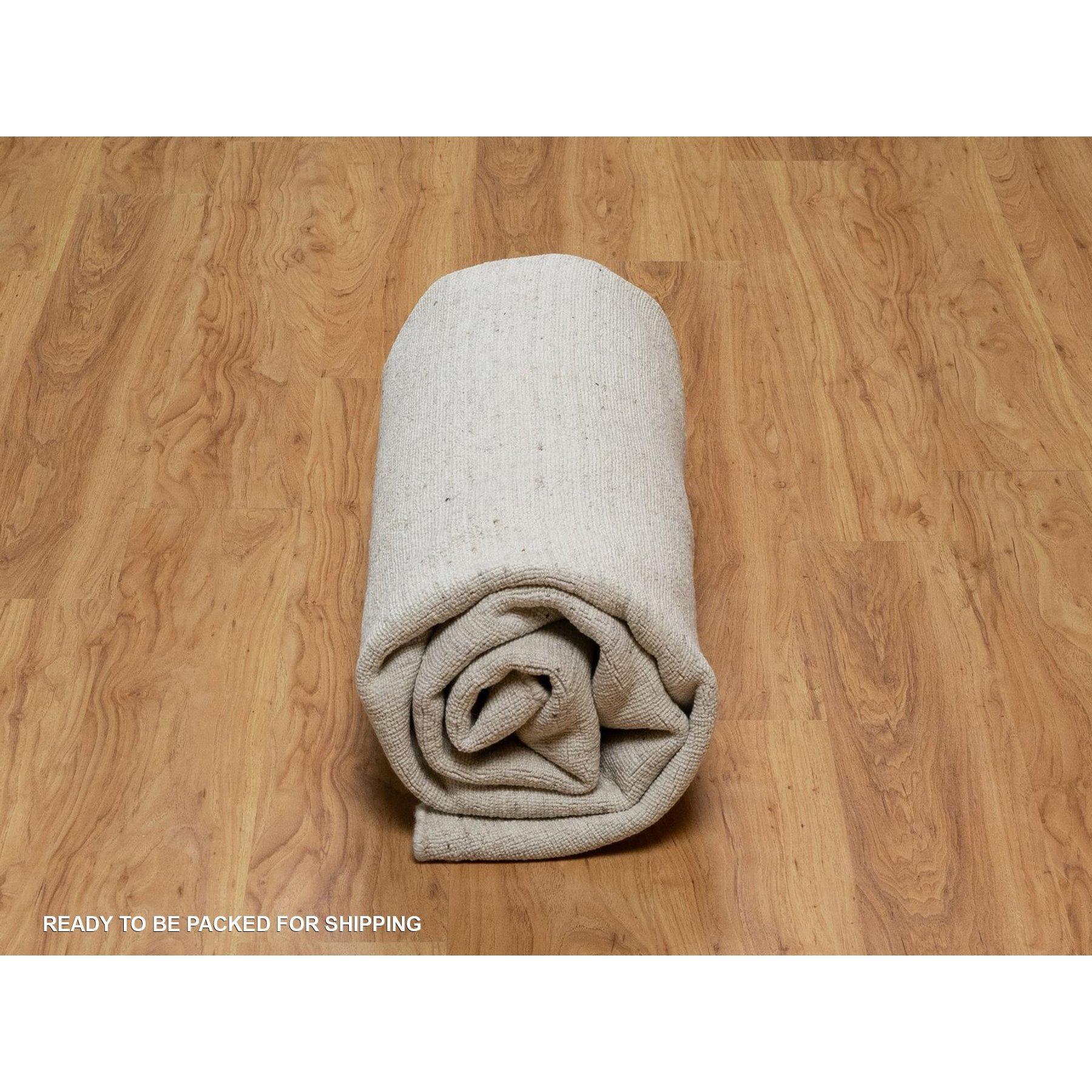 8'x8' Ivory Natural Wool Vertical Stripes Design Hand Loomed Round Rug For Sale 2