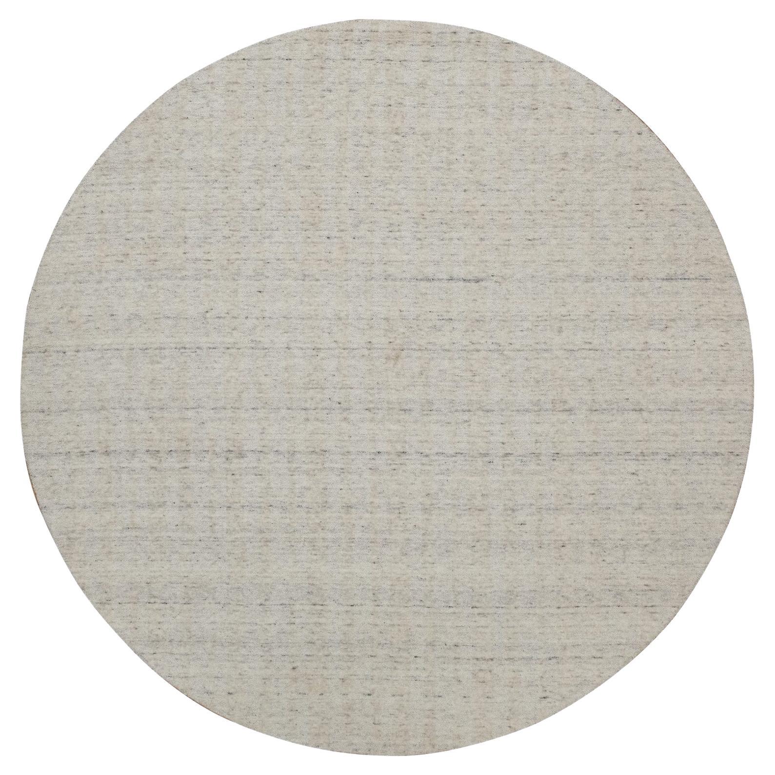 8'x8' Ivory Natural Wool Vertical Stripes Design Hand Loomed Round Rug
