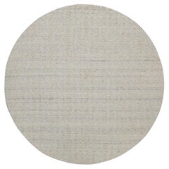 8'x8' Ivory Natural Wool Vertical Stripes Design Hand Loomed Round Rug