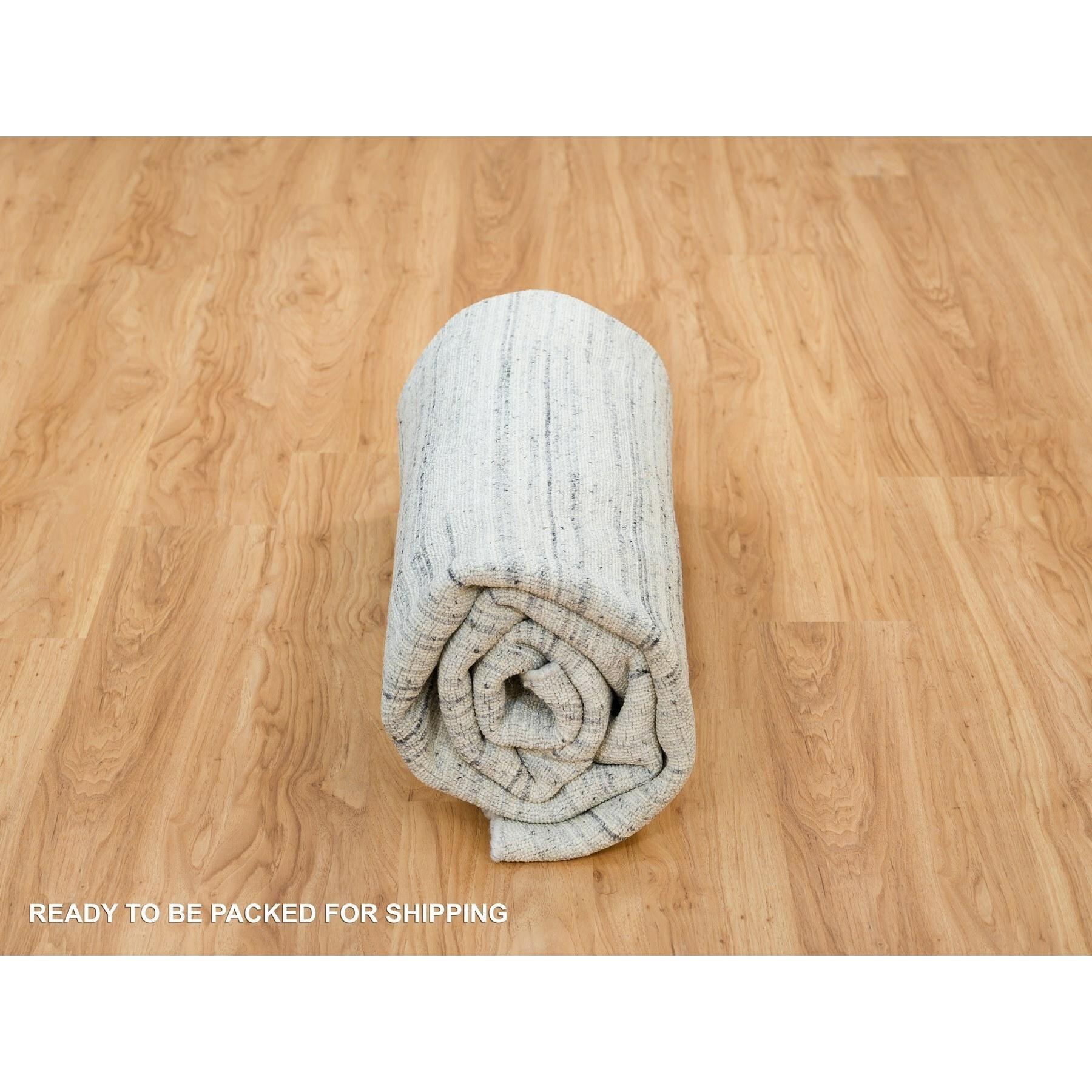 8'x8' Elfenbein einfarbig Modernes Striae Design Bio-Wolle handgewebter runder Teppich im Angebot 3