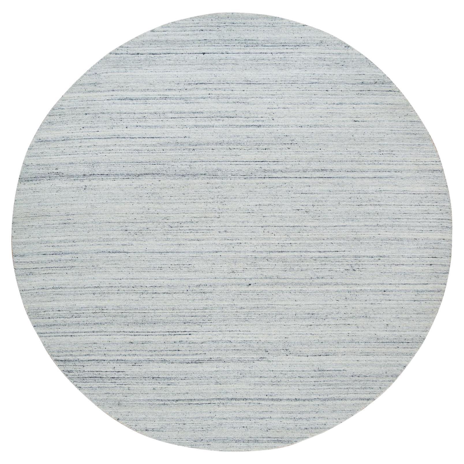 8'x8' Elfenbein einfarbig Modernes Striae Design Bio-Wolle handgewebter runder Teppich