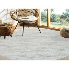 8'x8' Ivory, Plain Modern Striae Design, Soft Wool Hand Loomed Round Rug