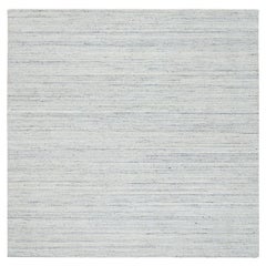 8'x8' Ivory Plain Modern Striae Design Soft Wool Hand Loomed Square Rug