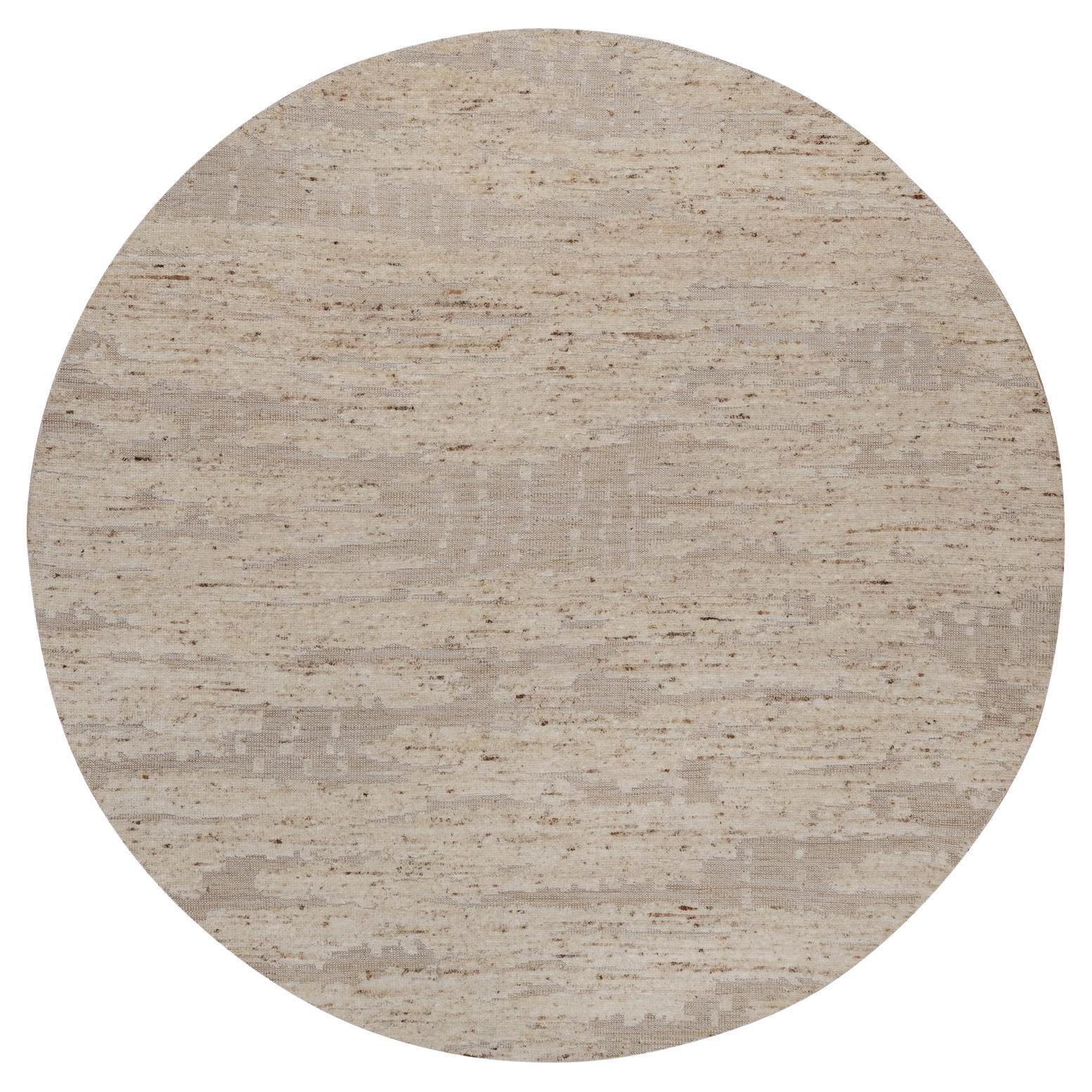 8'x8' Ivory Textured Modern Design Pure Wool Hand Knotted Round Oriental Rug For Sale