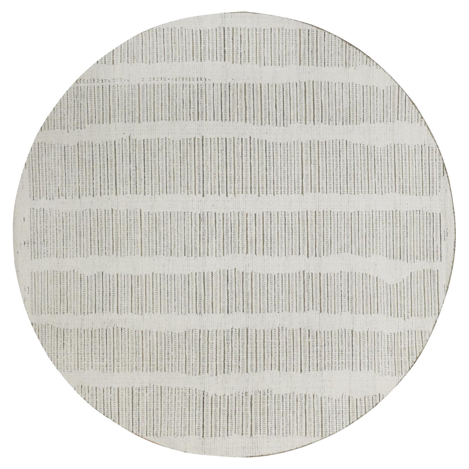 8
x8
 Ivory Undyed Natural Wool Hand Woven Flat Weave with Pile Round Rug