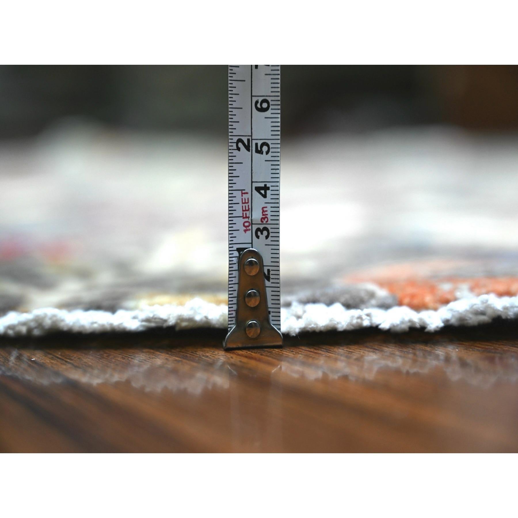 8'x8' Jet Gray, Tappeto rotondo afghano Peshawar Abrash, annodato a mano, in morbida lana in vendita 3