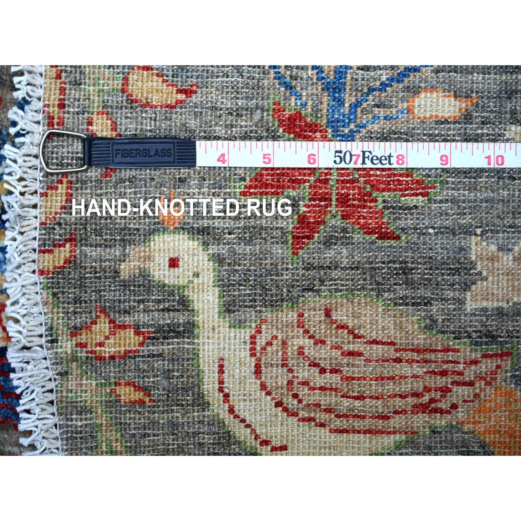 8'x8' Jet Gray Tappeto rotondo in morbida lana afgana Peshawar Abrash annodato a mano in vendita 3
