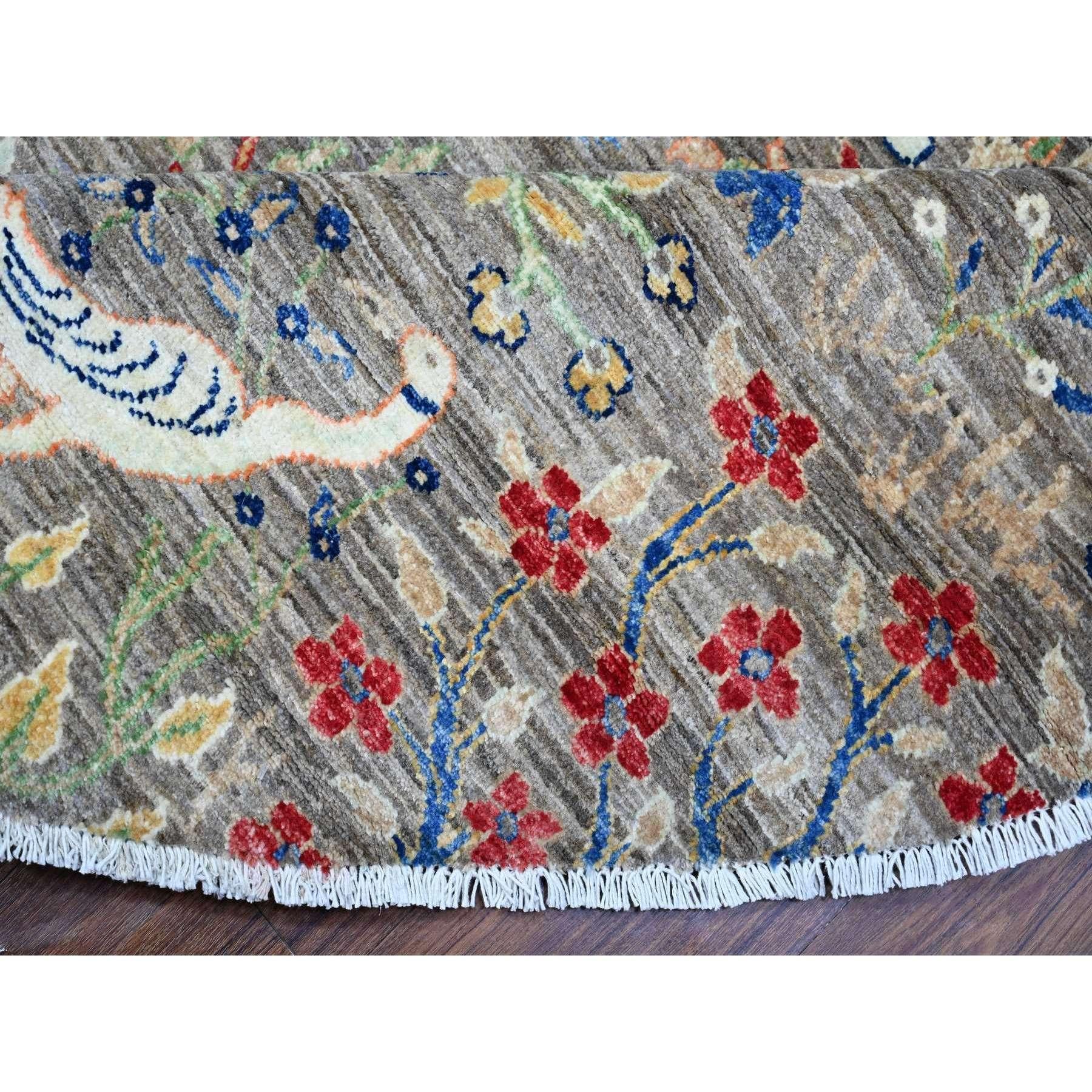 XXI secolo e contemporaneo 8'x8' Jet Gray, Tappeto rotondo afghano Peshawar Abrash, annodato a mano, in morbida lana in vendita