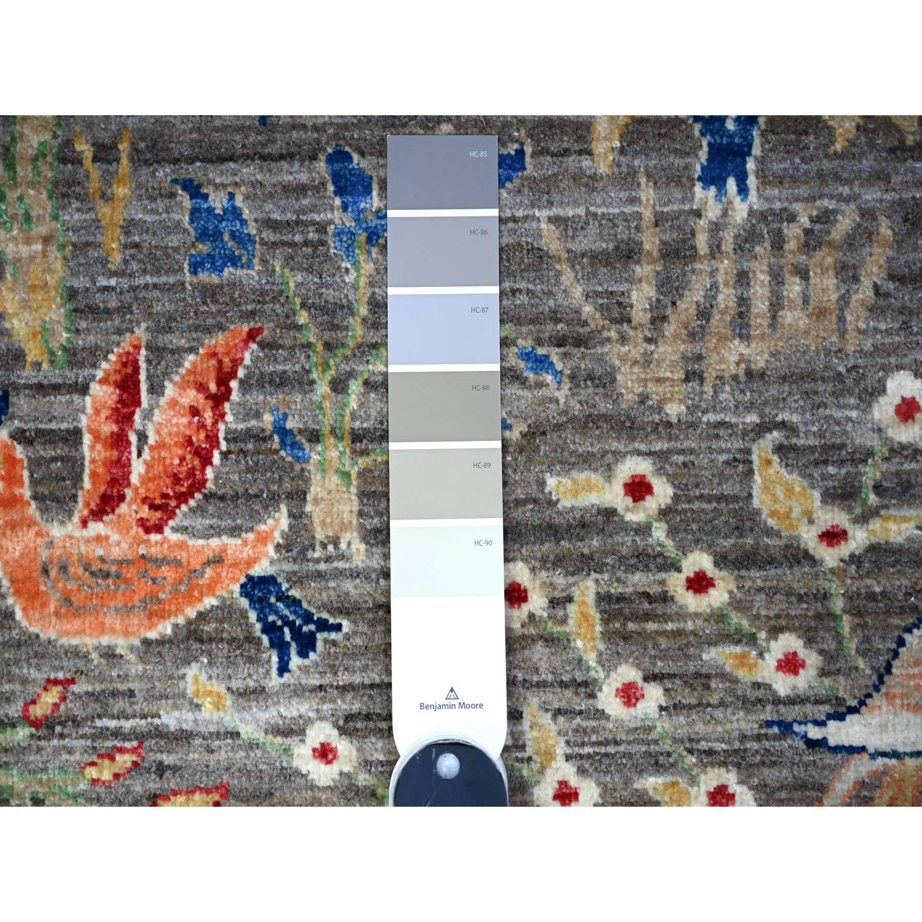 Lana 8'x8' Jet Gray, Tappeto rotondo afghano Peshawar Abrash, annodato a mano, in morbida lana in vendita