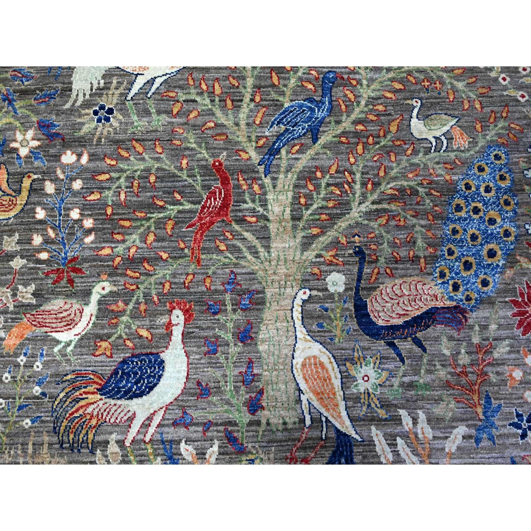 8'x8' Jet Gray, Tappeto rotondo afghano Peshawar Abrash, annodato a mano, in morbida lana in vendita 1