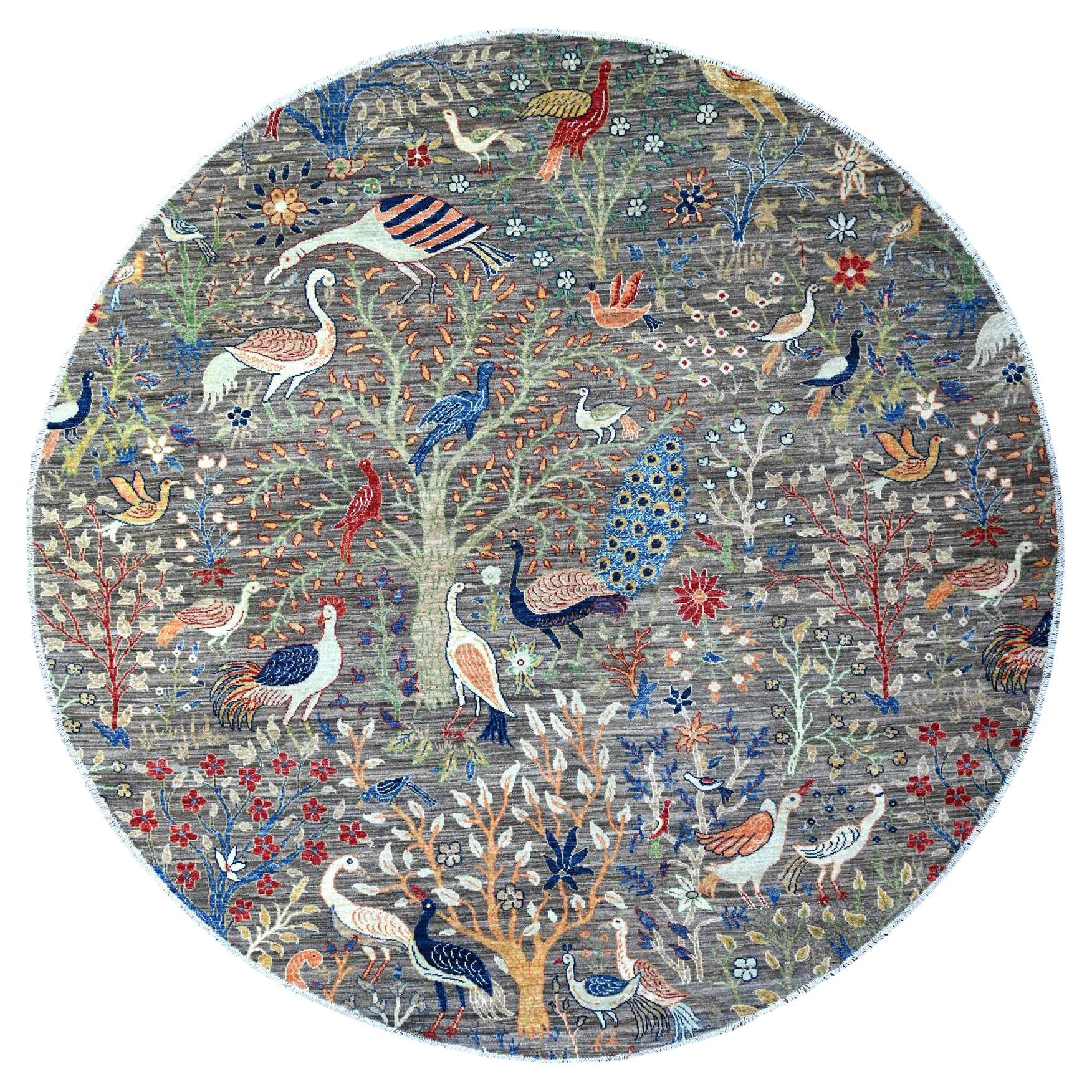 8
x8
Jet Gray, handgeknüpft, weiche Wolle, afghanischer Peshawar Abrash Rundteppich