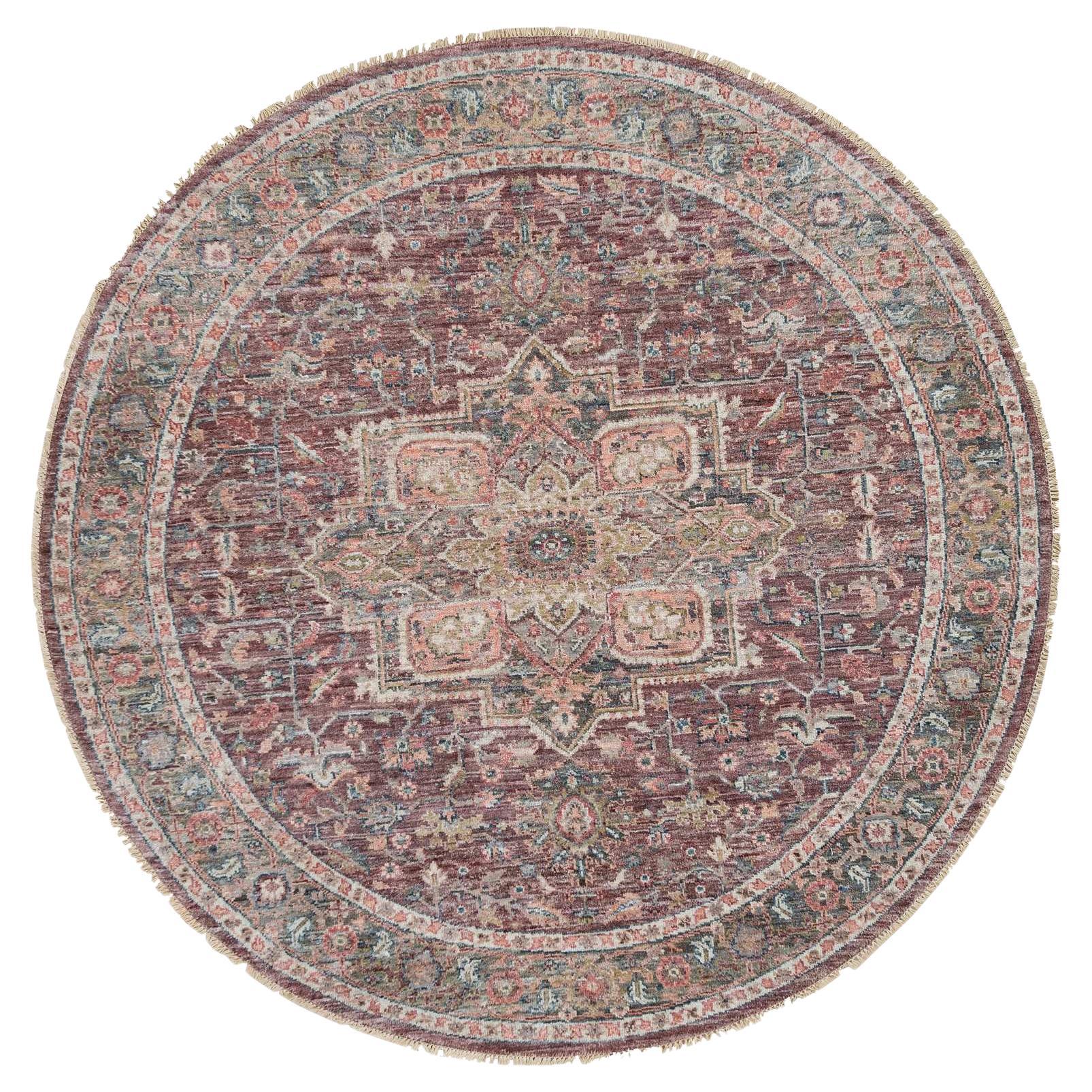 8'x8' Tapis oriental en laine douce Heriz Revival noué à la main, de couleur bourgogne clair en vente
