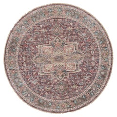 8'x8' Light Burgundy Soft Wool Heriz Revival Hand Knotted Oriental Rug