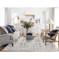 8'x8' Light Gray Modern Criss Cross Erased Design Hand Knotted Wool Square Rug