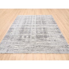 8'x8' Light Gray Modern Criss Cross Erased Design Hand Knotted Wool Square Rug