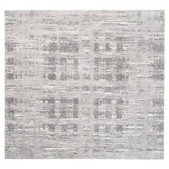 8'x8' Tappeto quadrato in lana annodato a mano, grigio chiaro, moderno con disegno a croce cancellato