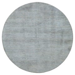 8'x8' Misty Gray, Grass Design, 100% Lana, Annodato a mano, Tappeto Orientale Rotondo