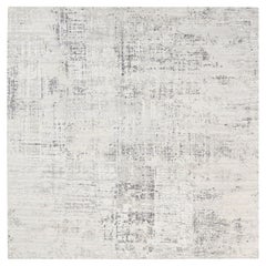 8'x8' Modern Hand Spun Undyed Natural Wool Handknotted Light Gray Square Rug