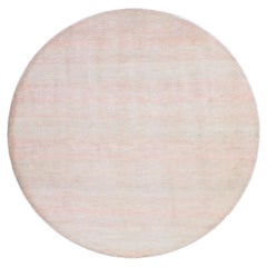 Alfombra oriental redonda de 8'x8', de lana y seda anudada a mano, con diseño de hierba en tono rosa melocotón
