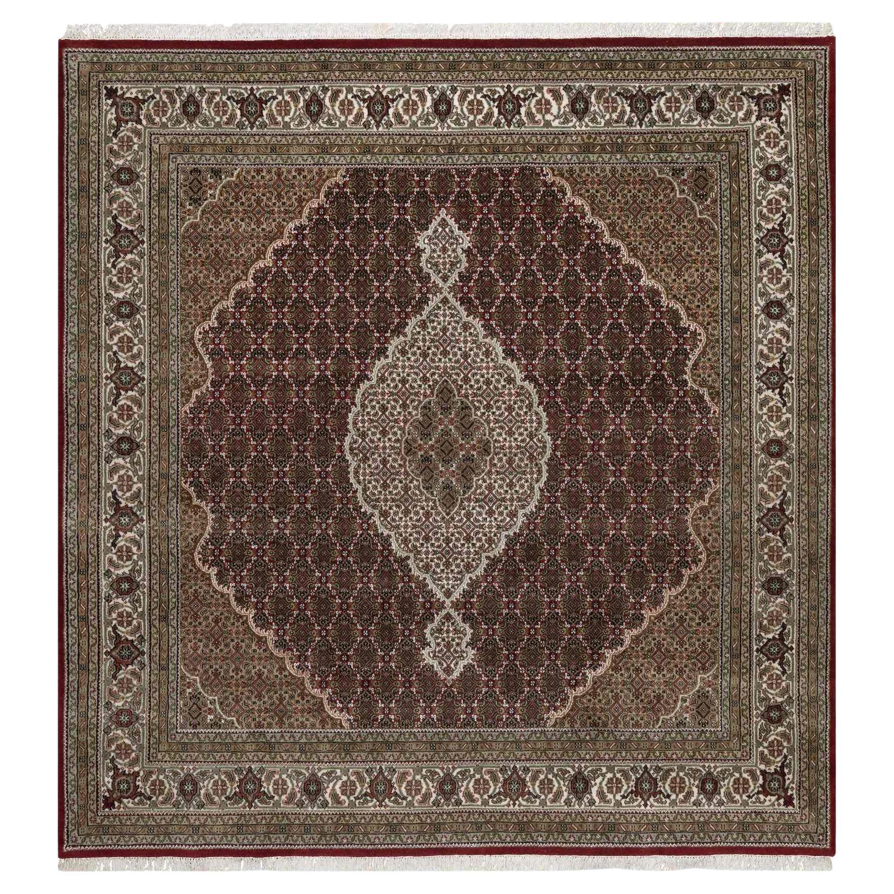 8
x8
Red Hand Knotted Tabriz Mahi Fish Medallion Design All Wool Square Rug