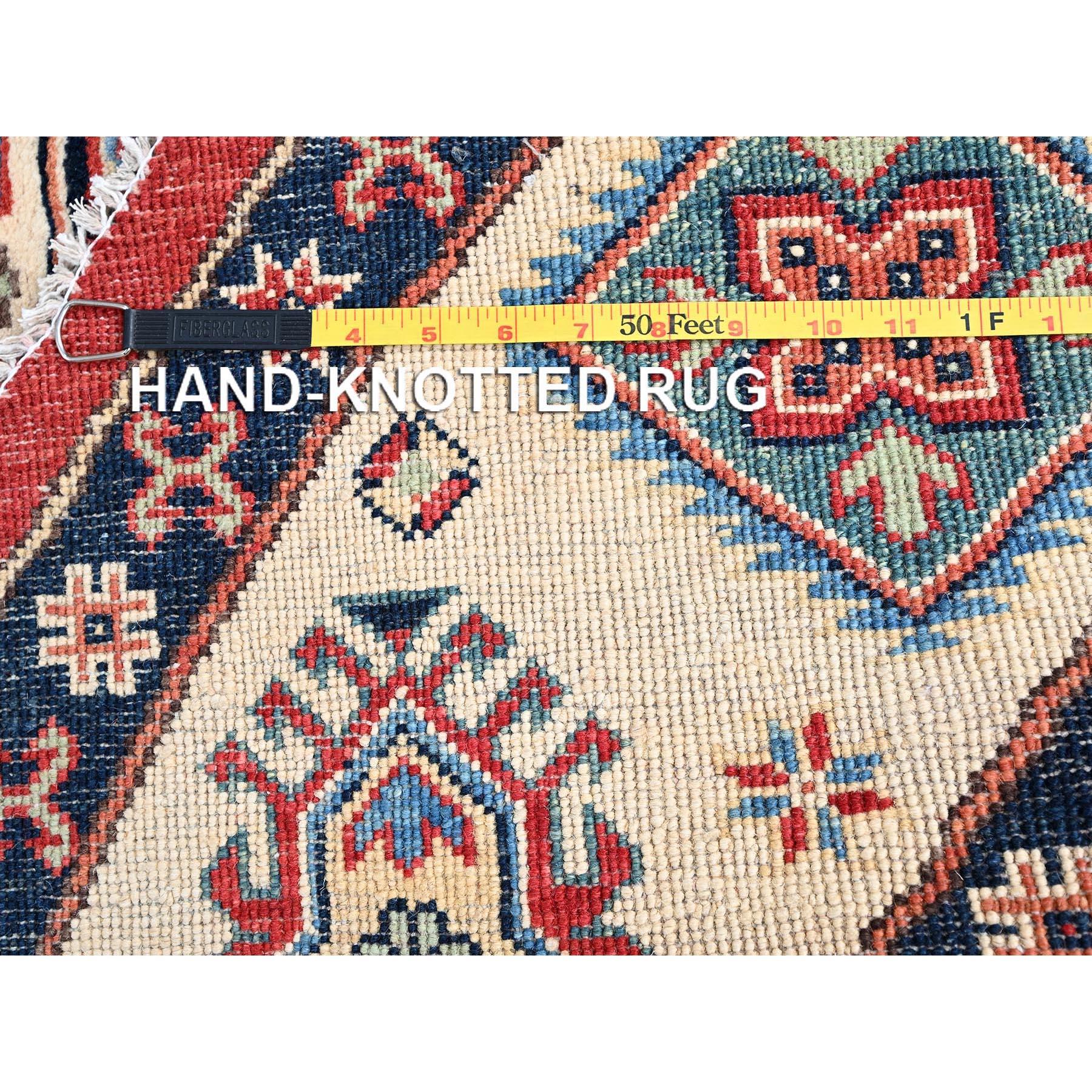 8'x8' Red Special Kazak Pure Wool Hand Knotted Round Oriental Rug For Sale 4