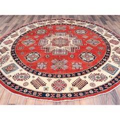 8'x8' Red Special Kazak Pure Wool Hand Knotted Round Oriental Rug