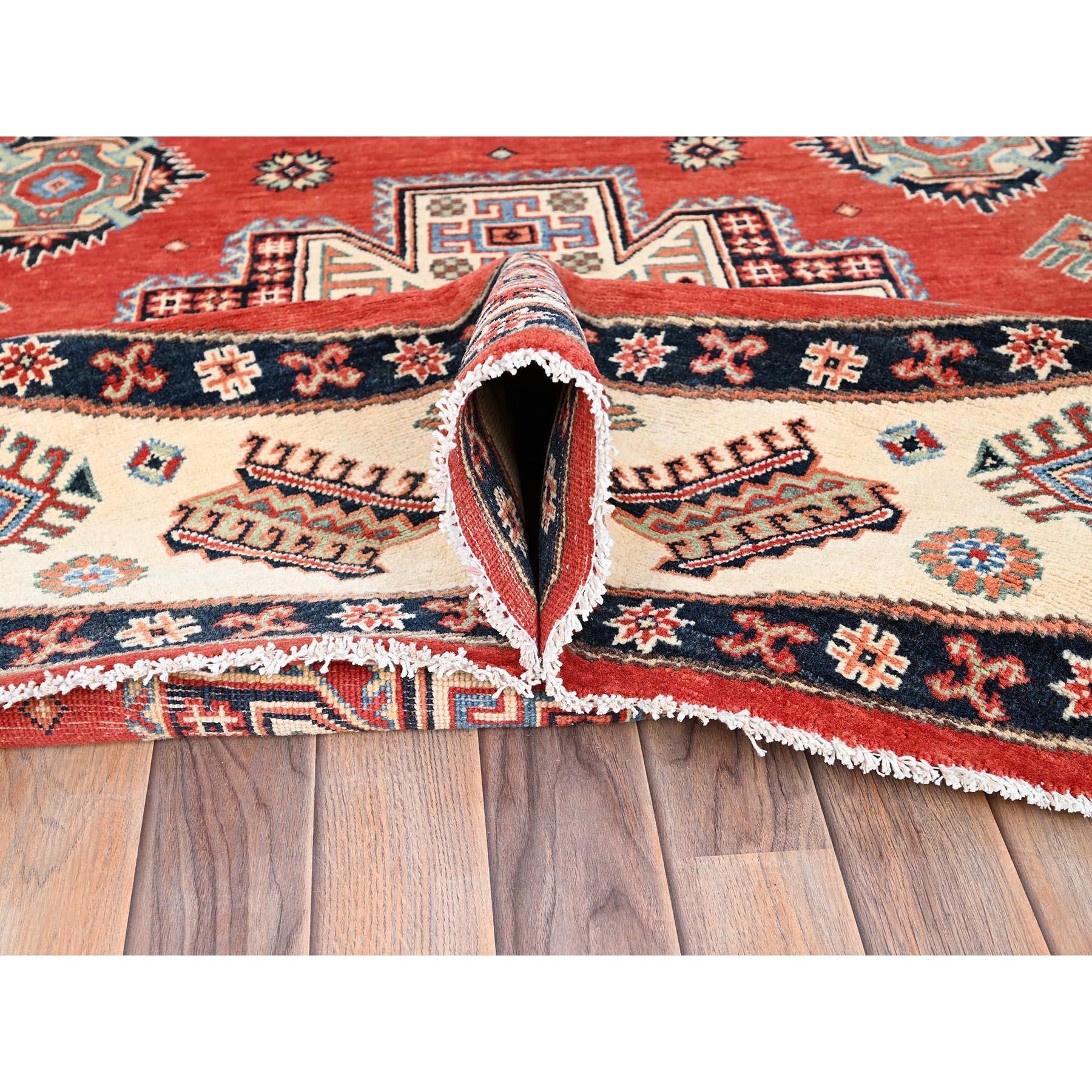 8'x8' Red Special Kazak Pure Wool Hand Knotted Round Oriental Rug In New Condition For Sale In Carlstadt, NJ