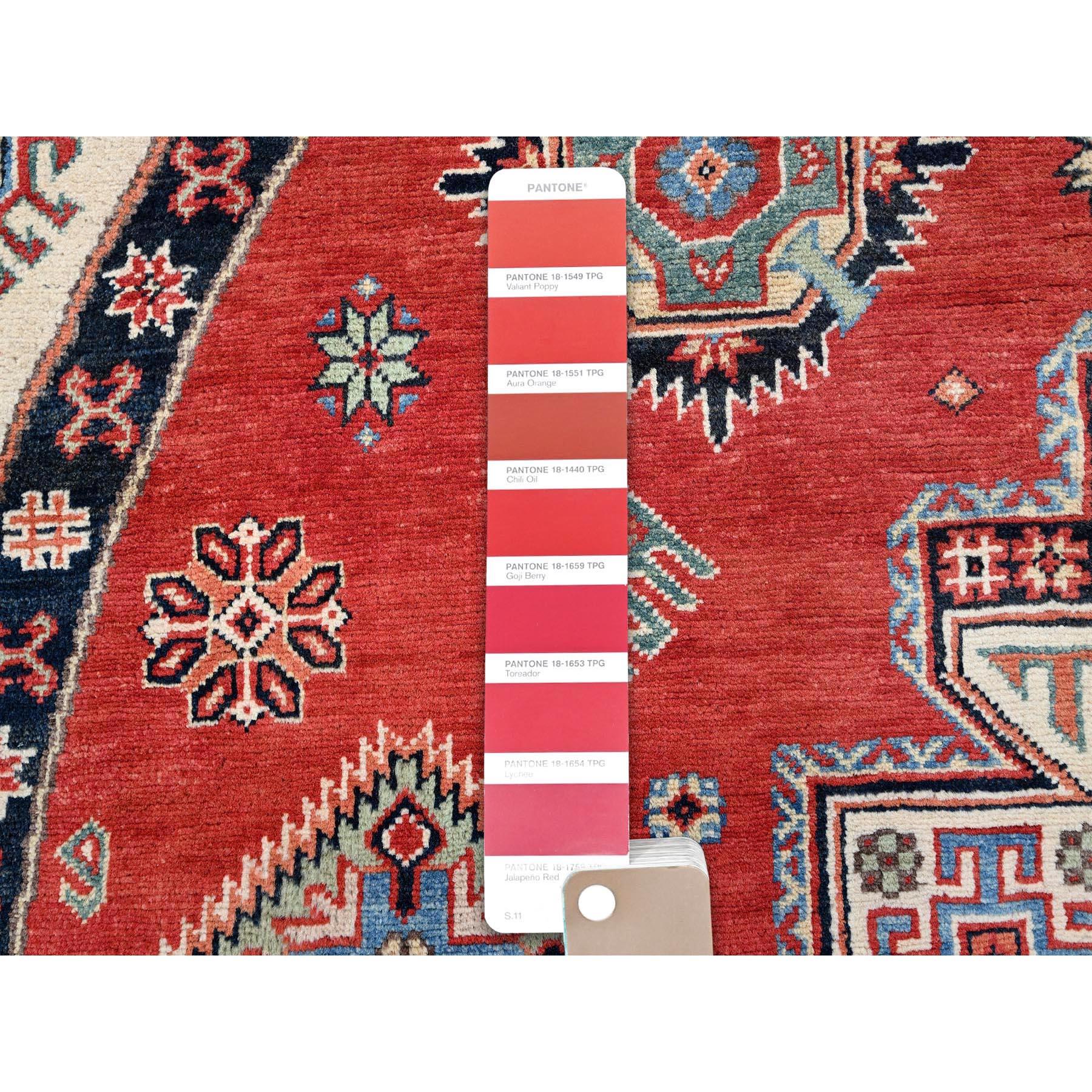 Contemporary 8'x8' Red Special Kazak Pure Wool Hand Knotted Round Oriental Rug For Sale