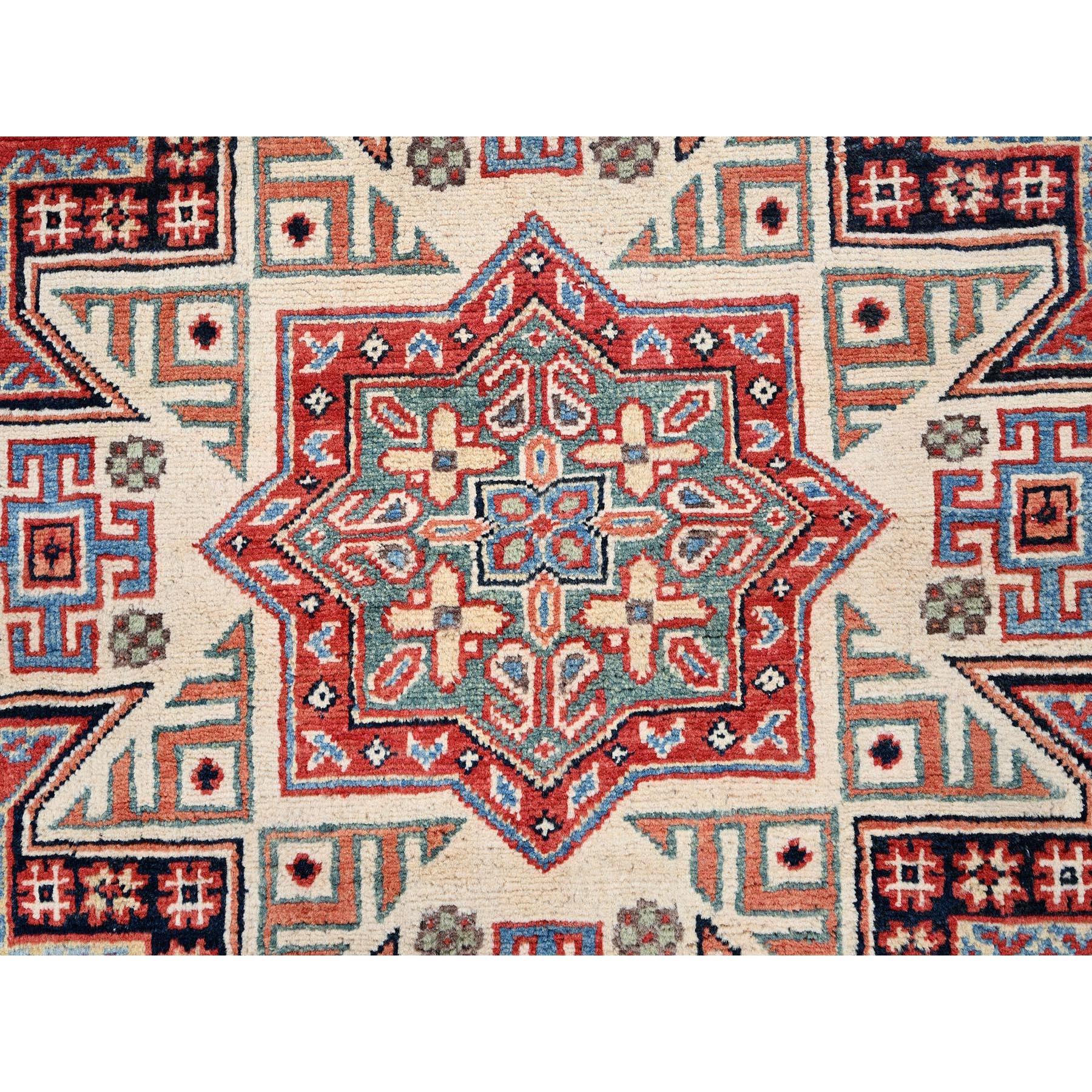 8'x8' Red Special Kazak Pure Wool Hand Knotted Round Oriental Rug For Sale 1