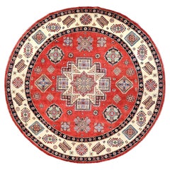 8'x8' Red Special Kazak Pure Wool Hand Knotted Round Oriental Rug