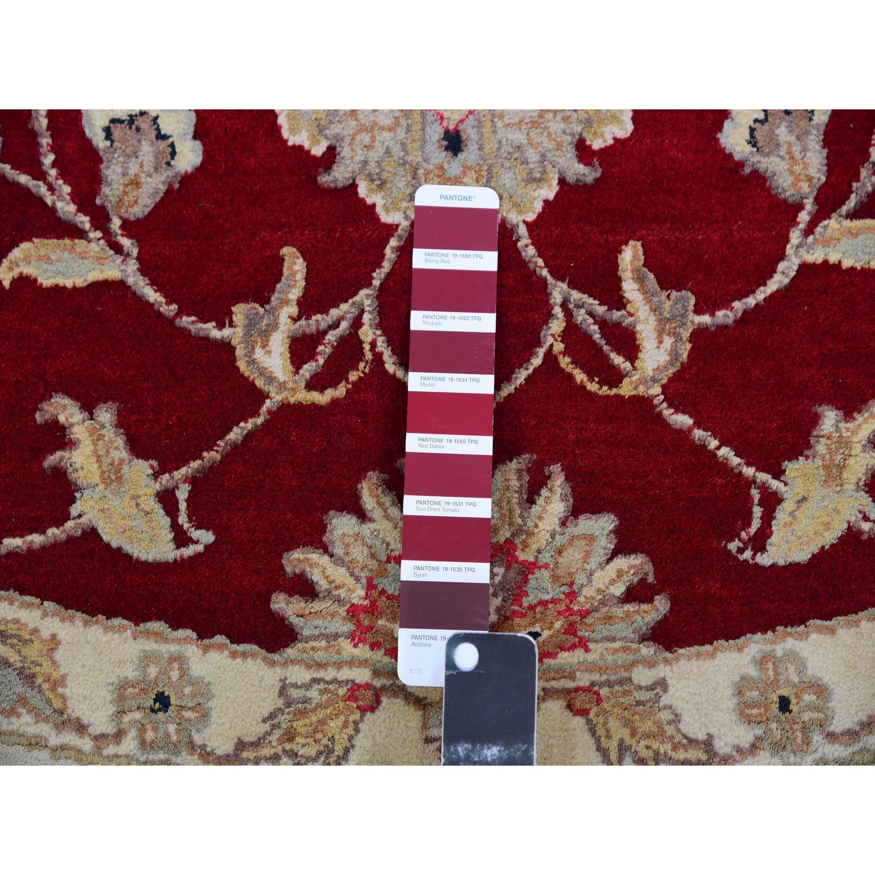 XXIe siècle et contemporain 8'x8' Tapis rond en laine et soie rouge noué à la main Rajasthan Design Leaf Pattern en vente