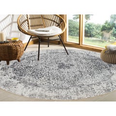 8'x8' Round Broken Persian Design Wool and Pure Silk Hand Knotted Rug