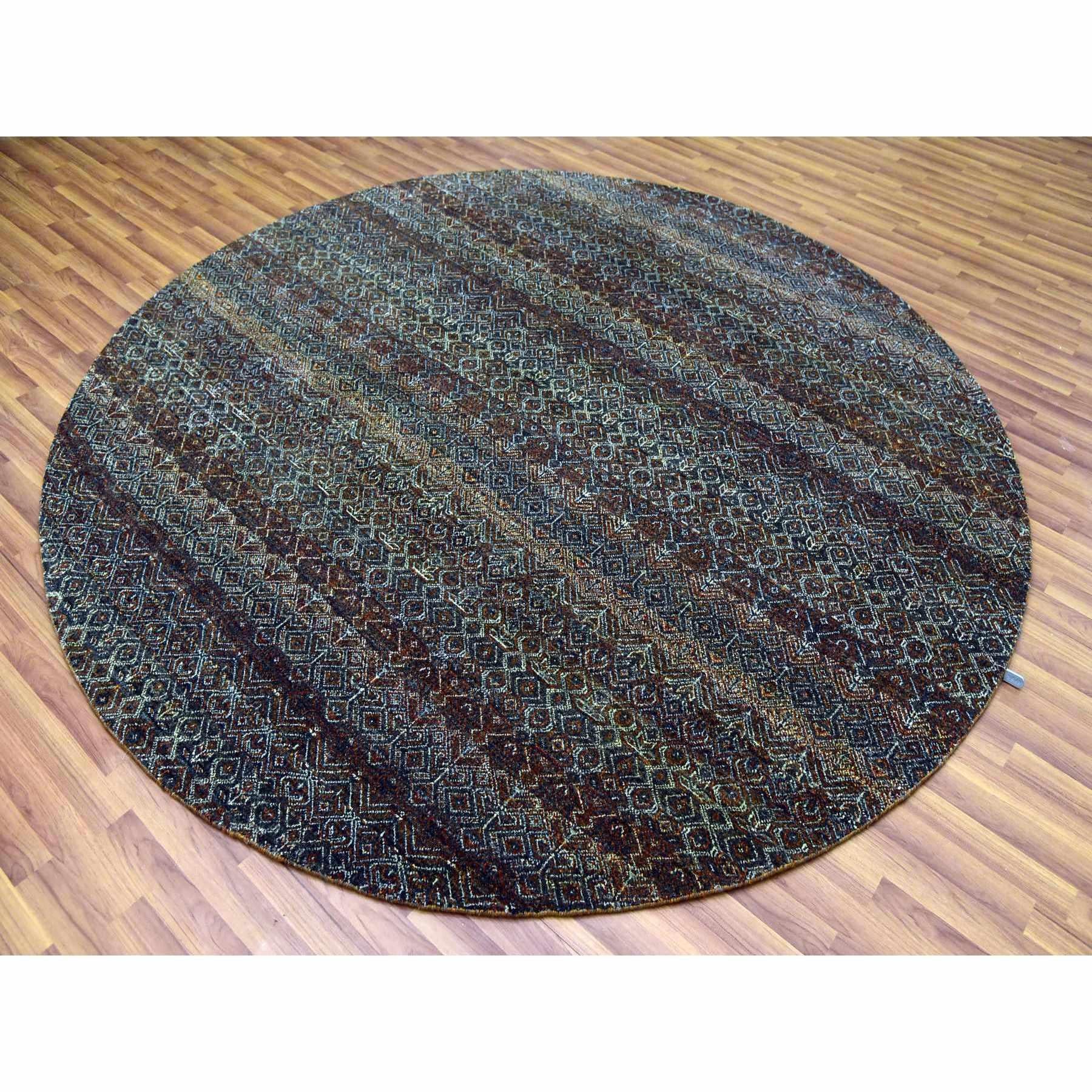 8'x8' Rust Brown Wool Hand Knotted Kohinoor Herat Repetitive Design Round Rug (Moderne) im Angebot