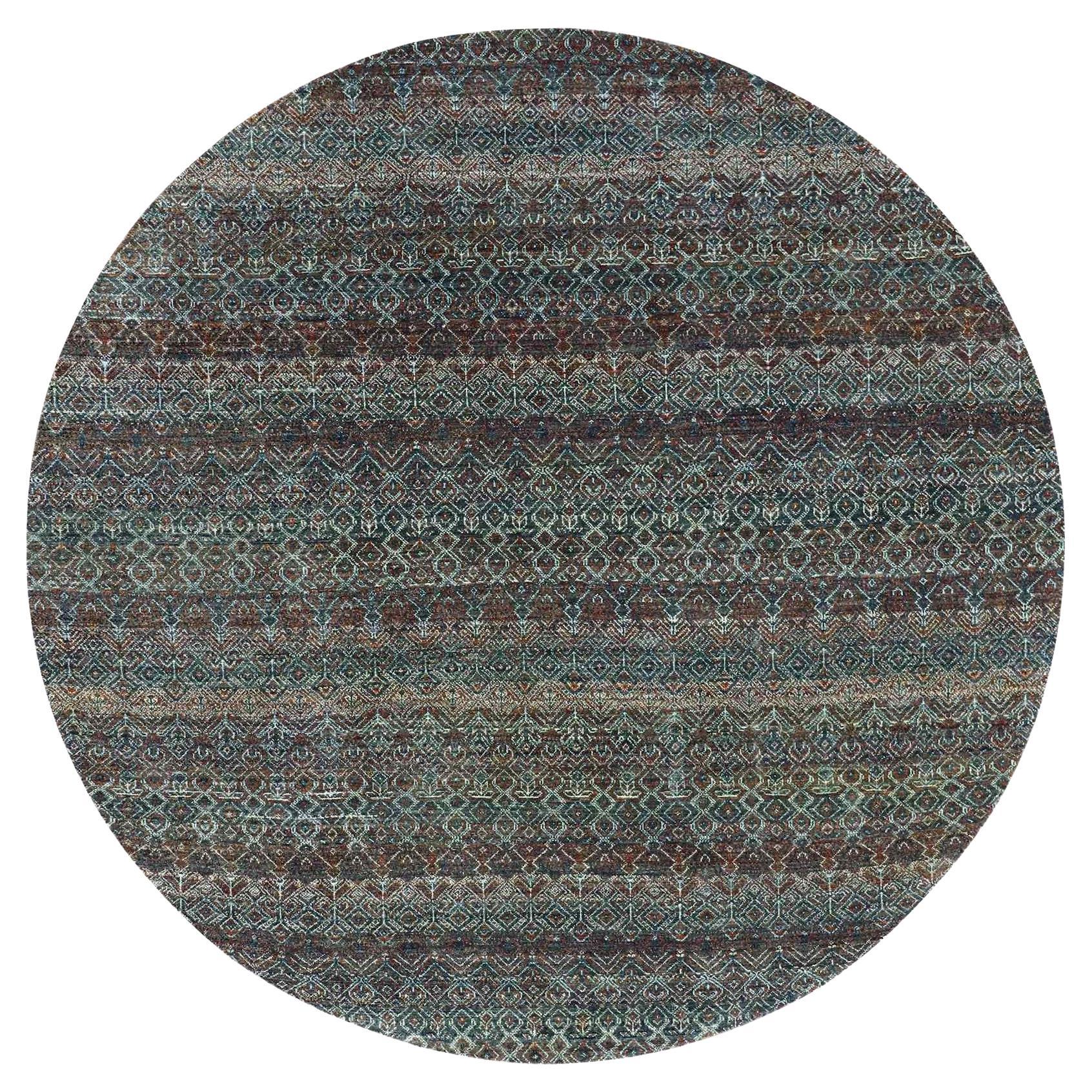 8'x8' Rust Brown Wool Hand Knotted Kohinoor Herat Repetitive Design Round Rug