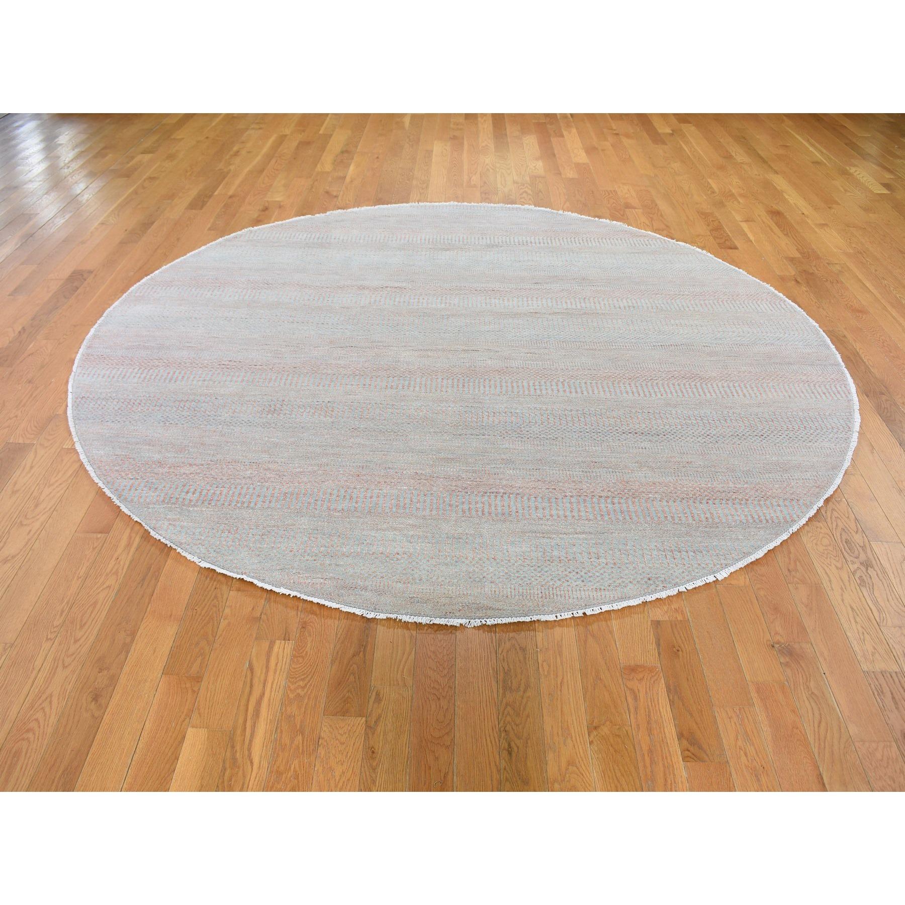 8'x8' Alfombra Oriental Redonda Anudada a Mano de Lana y Seda con Diseño de Hierba Salmón Medieval en venta