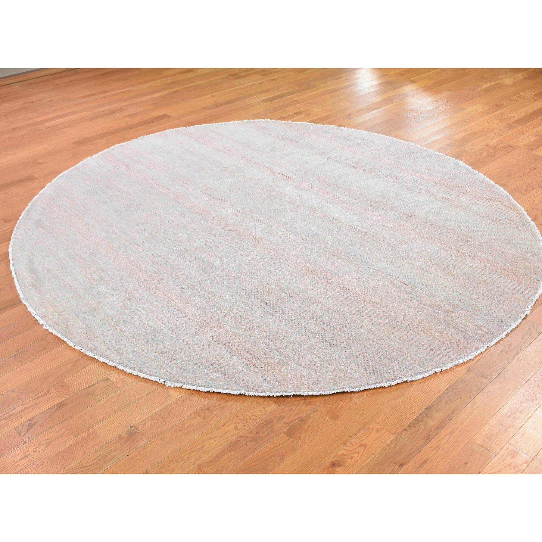 8'x8' Alfombra Oriental Redonda Anudada a Mano de Lana y Seda con Diseño de Hierba Salmón Indio en venta