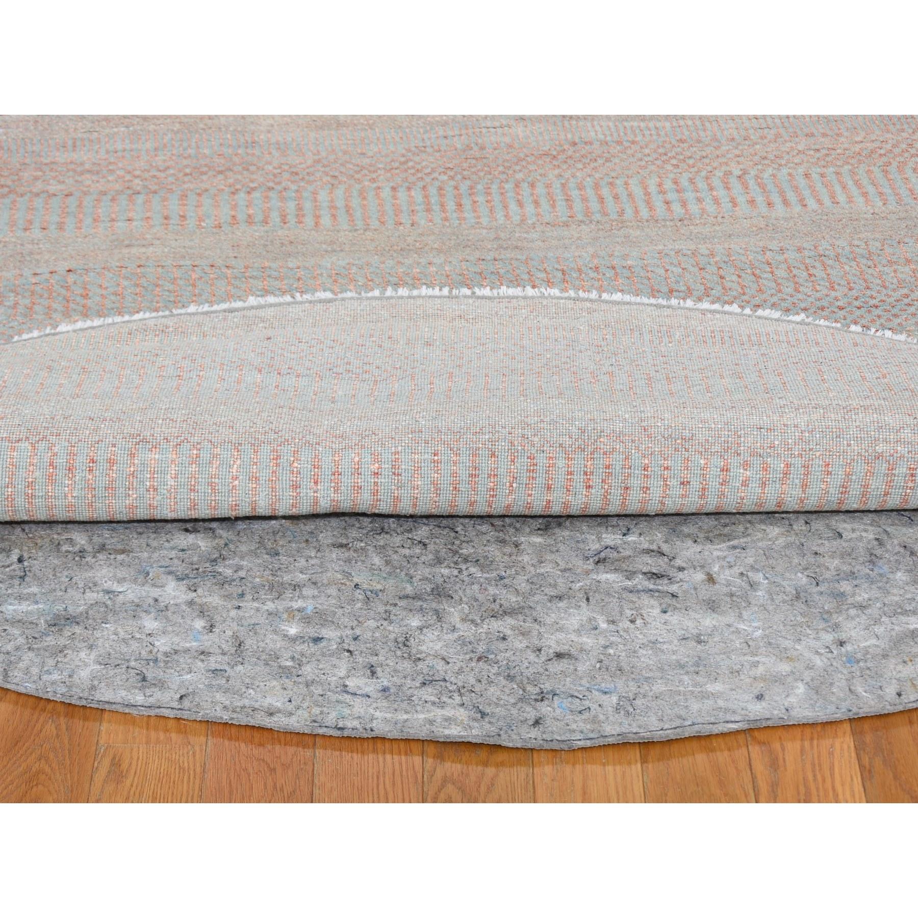 8'x8' Alfombra Oriental Redonda Anudada a Mano de Lana y Seda con Diseño de Hierba Salmón Anudado a mano en venta