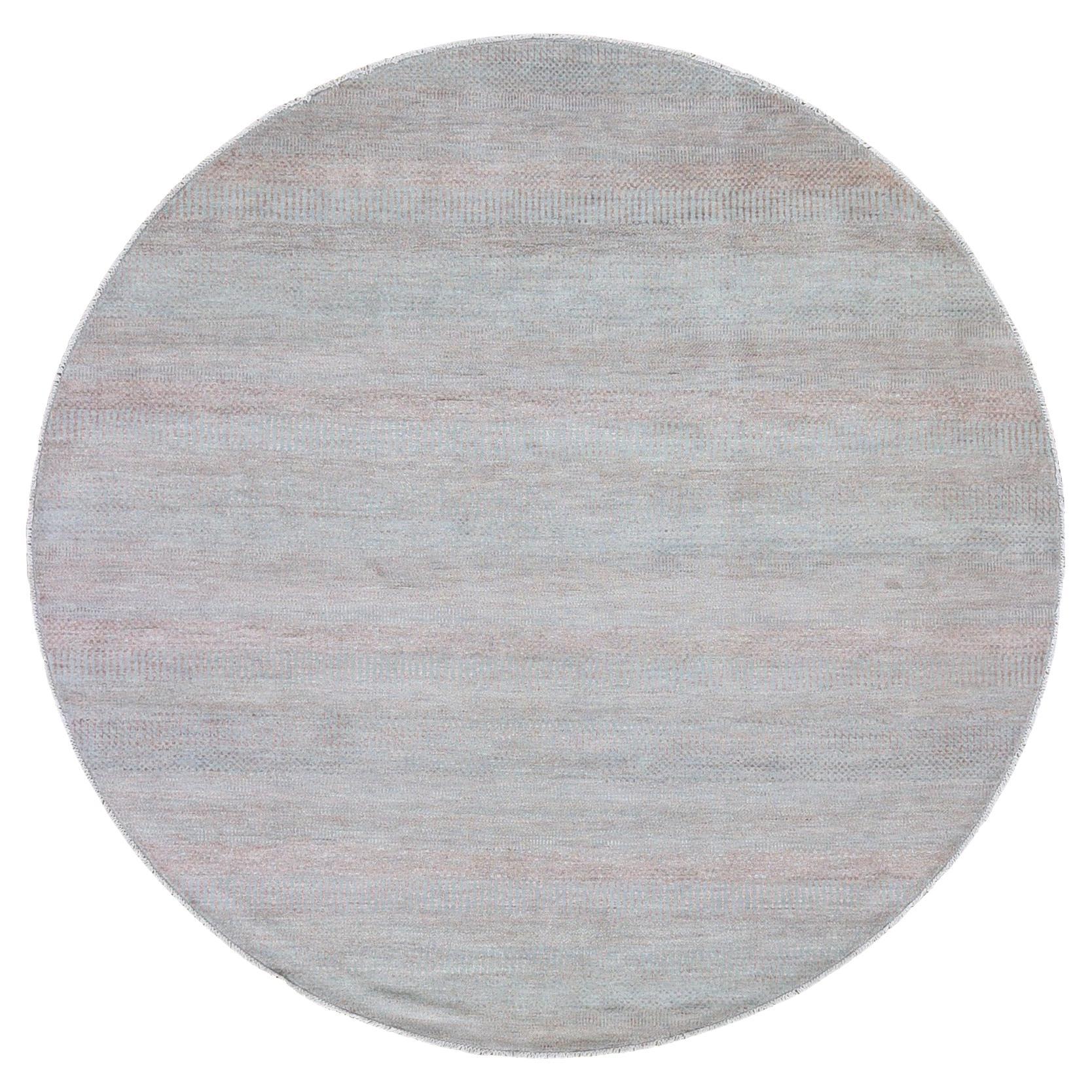 8'x8' Salmon Grass Design Wool and Silk Hand Knotted Round Oriental Rugs