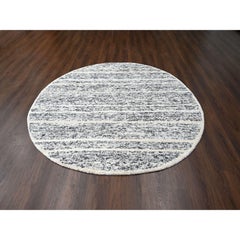 8'x8' Salt and Pepper Modern Striae Design Wool Hand Knotted Round Rug