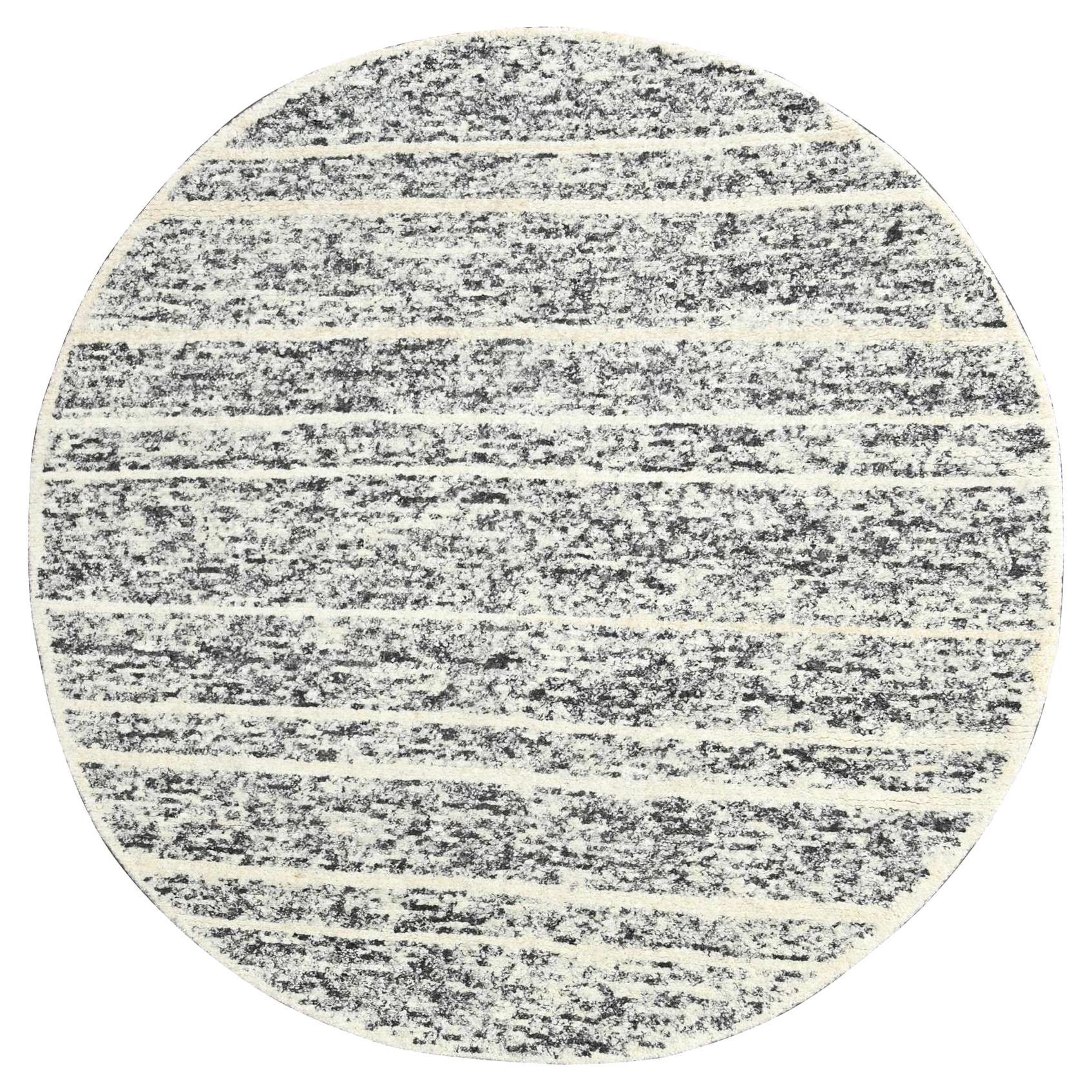8'x8' Salz und Pfeffer Modern Striae Design Wolle Handgeknüpft Rund Teppich