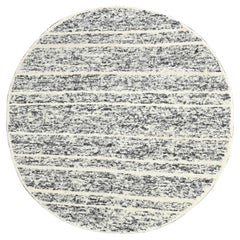 8'x8' Salt and Pepper Modern Striae Design Wool Hand Knotted Round Rug