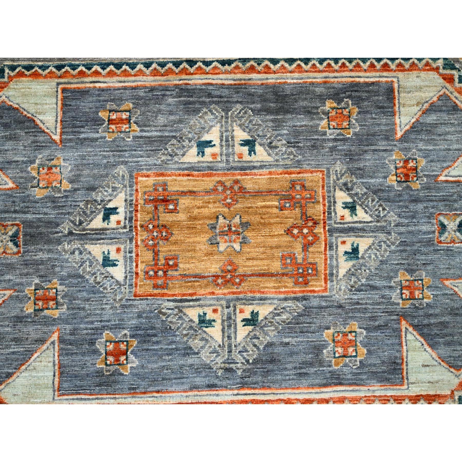 Contemporary 8'x8' Seared Gray Extra Soft Wool Caucasian Design Round Oriental Rug For Sale