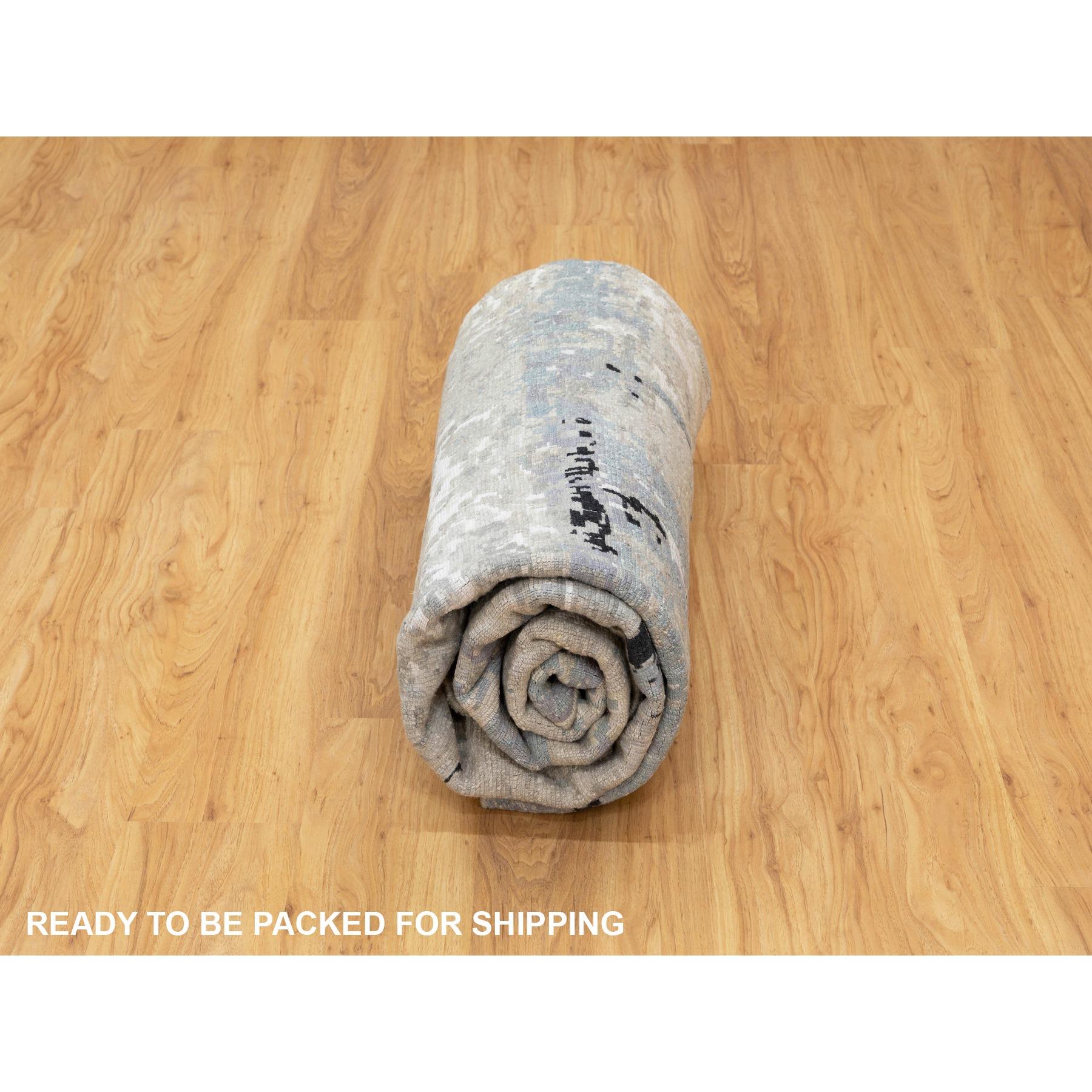 8'x8' Silber Blau Wolle & Seide Modern Abstrakt Design Handgeknüpft Teppich im Angebot 3