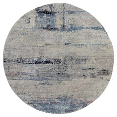 8'x8' Silver Blue Wool & Silk Modern Abstract Design Hand Knotted Rug